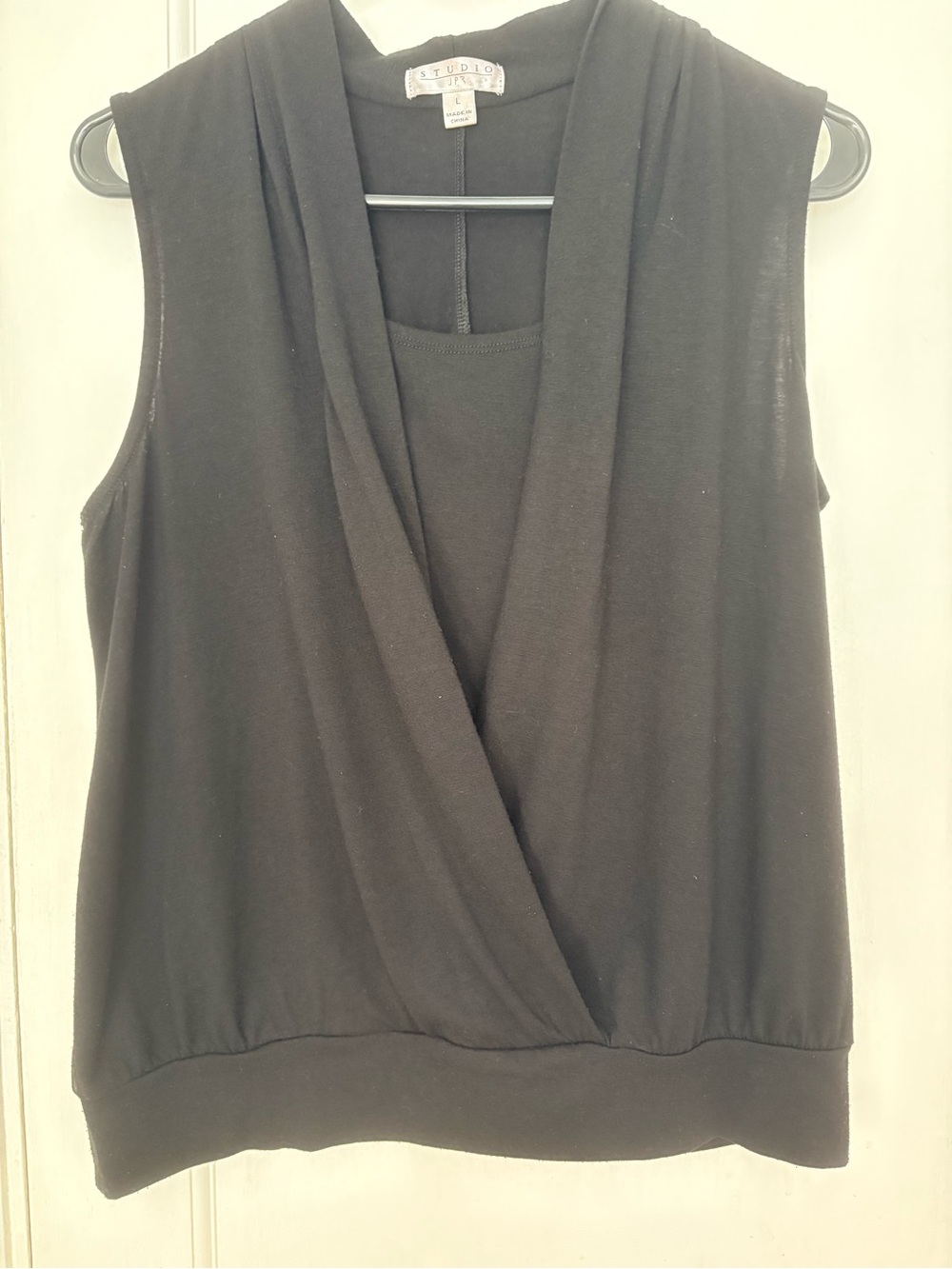 Studio M Black Sleeveless Surplice Tank Top
